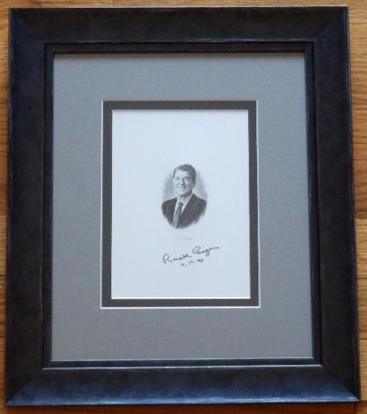 NEW ITEM Ronald Reagan Signed and Dated Engraving Framed